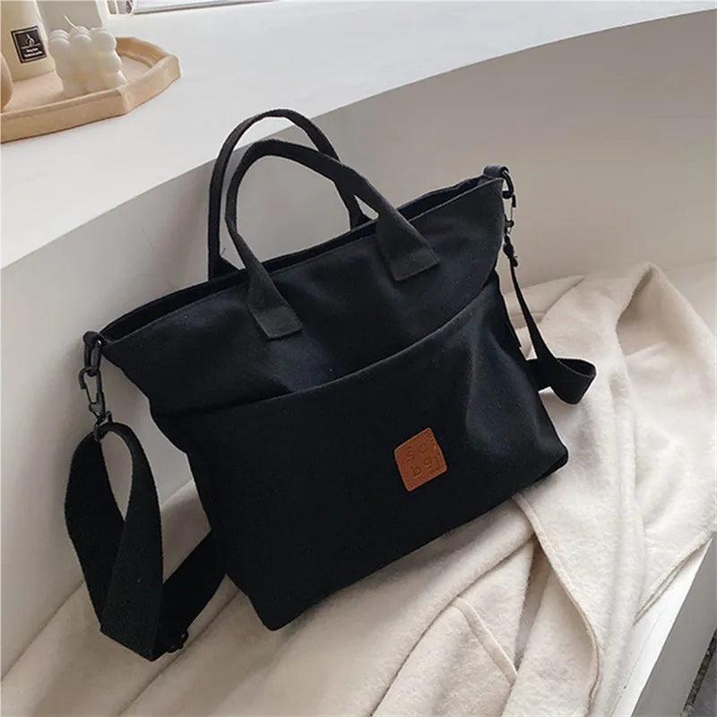 Women Canvas Handbag Shoulder Bag Solid Crossbody Bag Casual Tote