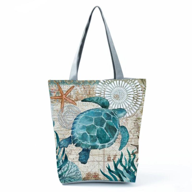 Ukiyoe Marine Organism Printed Tote Bag Large Women's Eco Shopper