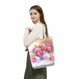 Floral Print Handbags Lady Shoulder Bags Foldable Beach Tote Women