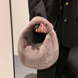 Soft Plush Women's Handbag Half Moon Handle Bag Phone Purse