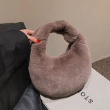 Soft Plush Women's Handbag Half Moon Handle Bag Phone Purse