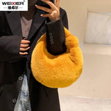 Soft Plush Women's Handbag Half Moon Handle Bag Phone Purse