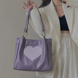 Large Capacity Love Heart Tote Handbag Soft Leather Shoulder Bag for Women