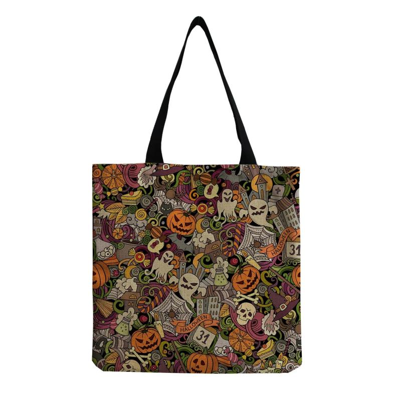 Pumpkin Ghost Skull Print Shoulder Bag Halloween Candy Bag Handbags