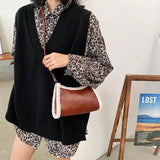 Retro Lamb Wool Crossbody Bag Solid Daily PU Leather Shoulder Bag
