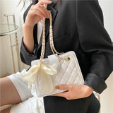 Women's Rhombic Chain Crossbody Bag Solid PU Leather Underarm Bag