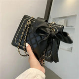 Women's Rhombic Chain Crossbody Bag Solid PU Leather Underarm Bag