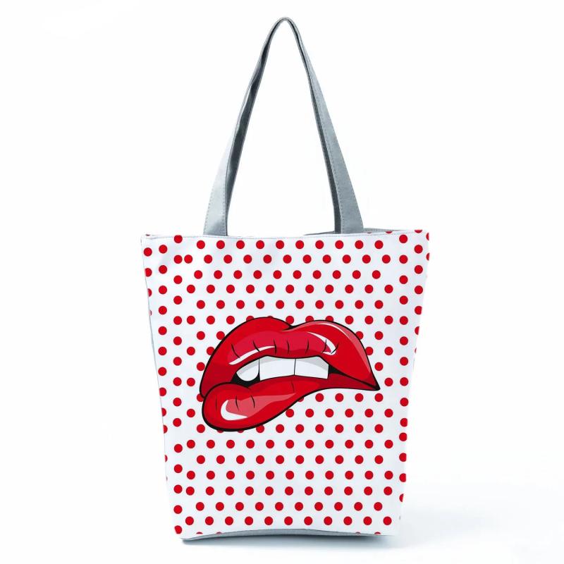 Sexy Red Lips Printed Female Shopping Bag