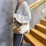 Soft Plush Bear Shoulder Bag Furry Fluffy Tote Crossbody Large Capacity