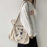 Women's Canvas Shoulder Bag Large Capacity Handbag Eco-Friendly Shopping Tote