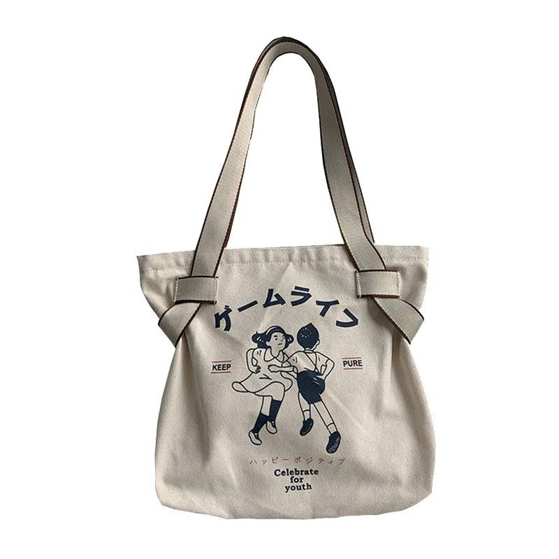 Women's Canvas Shoulder Bag Large Capacity Handbag Eco-Friendly Shopping Tote