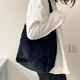 Plush Tote Shoulder Bag for Women - Fluffy Handbag for Ladies