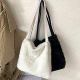 Plush Tote Shoulder Bag for Women - Fluffy Handbag for Ladies
