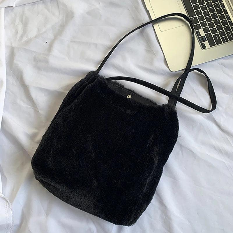 Plush Tote Shoulder Bag for Women - Fluffy Handbag for Ladies
