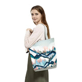 Oil Painting Mountain Forest Print Tote Bag Foldable Shopper Handbag