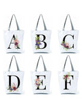 Floral Letters Pattern Tote Bag Eco Reusable Shoulder Bag
