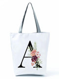 Floral Letters Pattern Tote Bag Eco Reusable Shoulder Bag