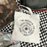 2000S Goth Letter Print Punk Shopper Bag Canvas Bag Vintage Large Capacity