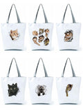 Cat Printed Storage Handbag Large Capacity Reusable Shoulder Shopping Bag