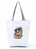 Cat Printed Storage Handbag Large Capacity Reusable Shoulder Shopping Bag