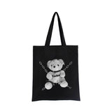 Japanese Gothic Bear Canvas Bag Dark Punk Hip-Hop Shopper Handbag