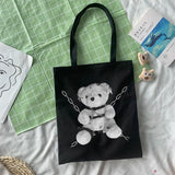 Japanese Gothic Bear Canvas Bag Dark Punk Hip-Hop Shopper Handbag