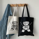 Japanese Gothic Bear Canvas Bag Dark Punk Hip-Hop Shopper Handbag
