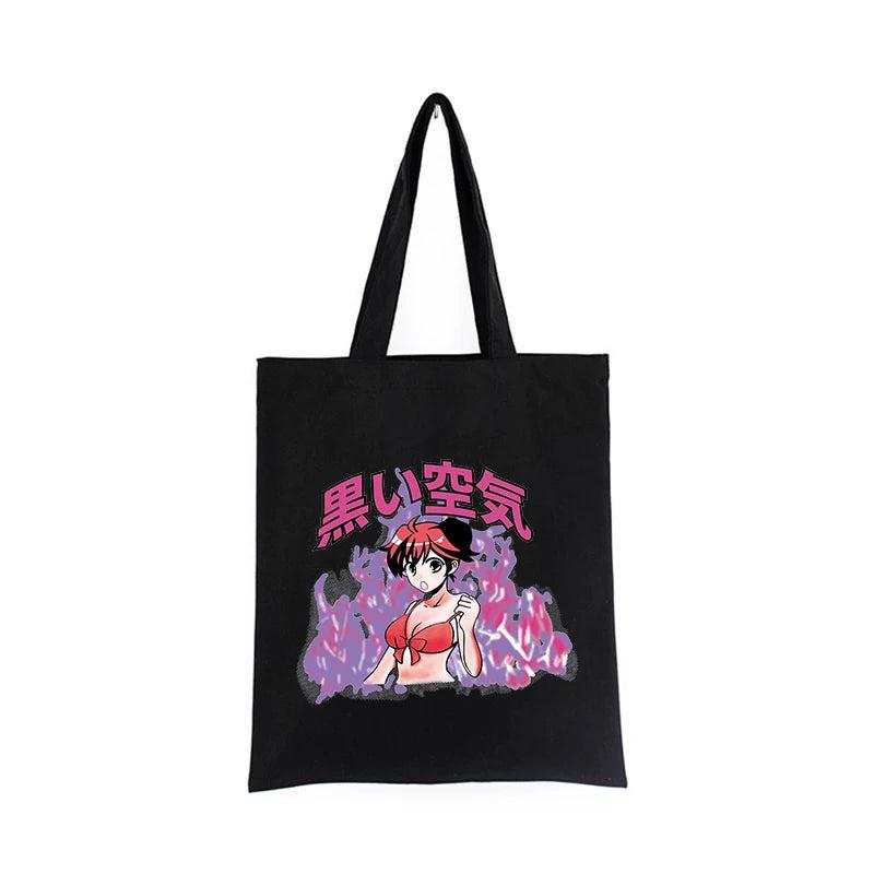 Japanese Gothic Bear Canvas Bag Dark Punk Hip-Hop Shopper Handbag