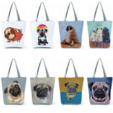 Pug Dog Printed Shoulder Bag - Eco Handbag for Women