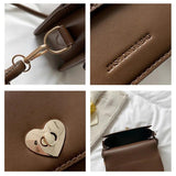 Vintage Flap Shoulder Bags PU Leather Totes Bag Heart Crossbody Handbag Purse
