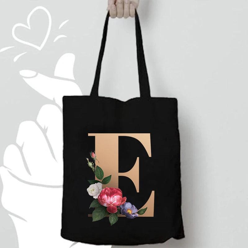 Alphabet Flowers Printed Shoulder Bags for Female Shopping Totes