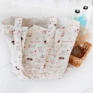 Cat Canvas Handbags Preppy Style Ladies Tote Shoulder Bag