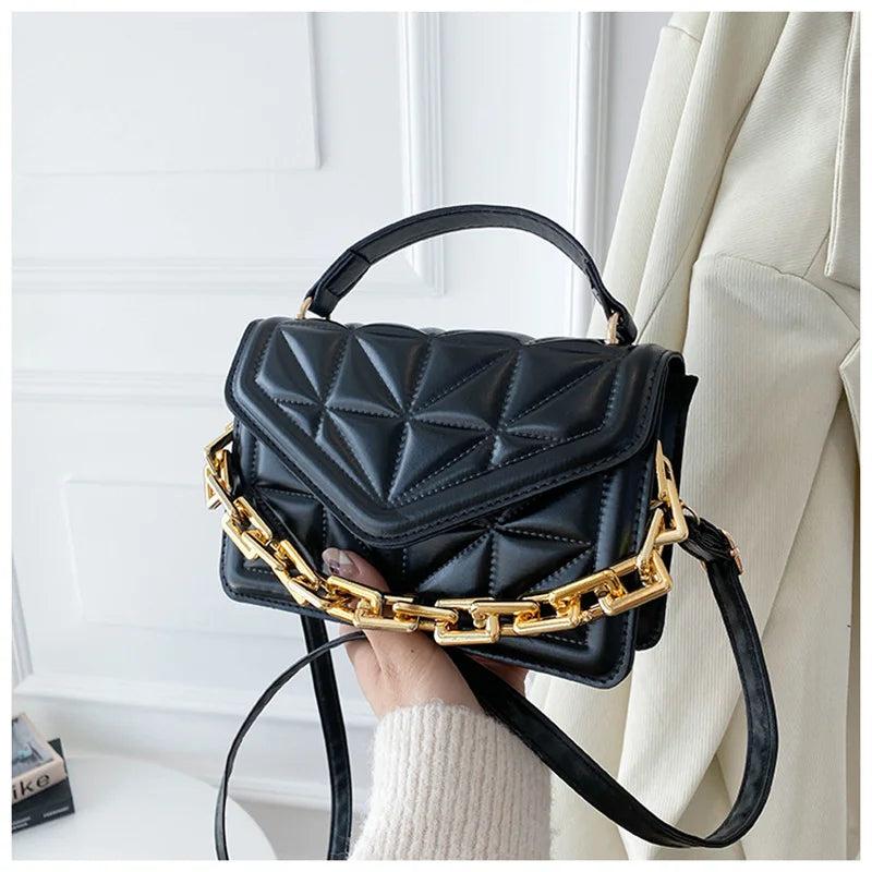 Women's Square Chains Crossbody Bag PU Leather Shoulder Purse