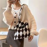 Furry Plaid Tote Bag Large Capacity Casual Handbag