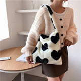 Furry Plaid Tote Bag Large Capacity Casual Handbag