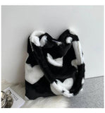 Furry Plaid Tote Bag Large Capacity Casual Handbag
