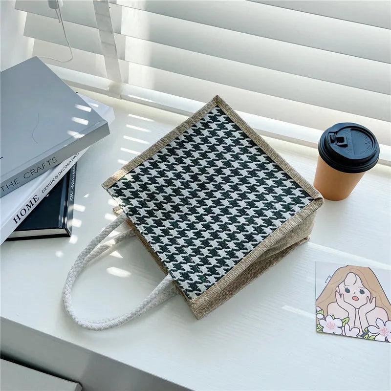 Houndstooth Clutch Bag Lunch Box Handbag