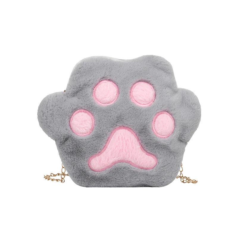 Women's Plush Shoulder Bag Bear Paw Chain Handbag Zipper Messenger Bags