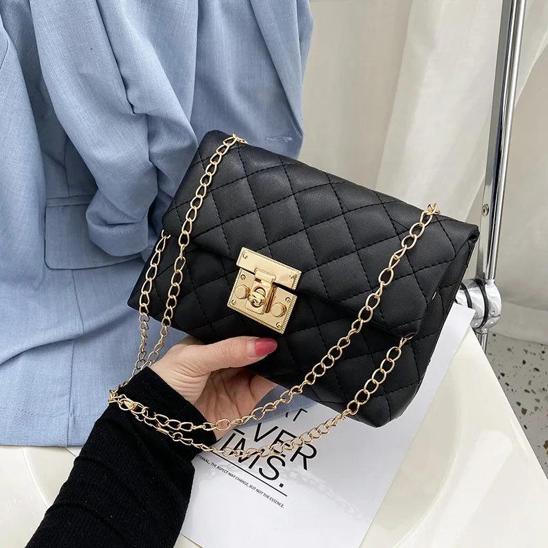 Embroidered Crossbody Bag Square Buckle Handbag