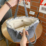 Canvas Lace Women's Handbag Plaid Shoulder Bag