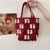 Vintage Lucky Cat Portable Lunch Bag for Women Girls Bento Handbags