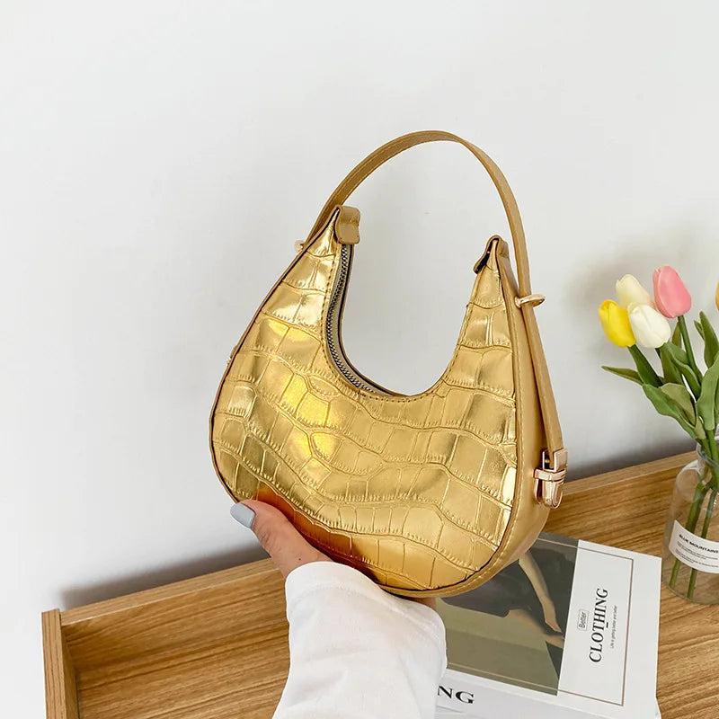 PU Leather Women Handbag Purses Double Zipper Crescent Shoulder