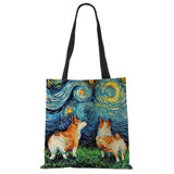 Lion Dog Print Women Canvas Shoulder Bag Casual Shopper Handbag