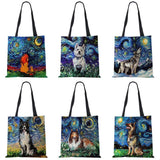 Lion Dog Print Women Canvas Shoulder Bag Casual Shopper Handbag