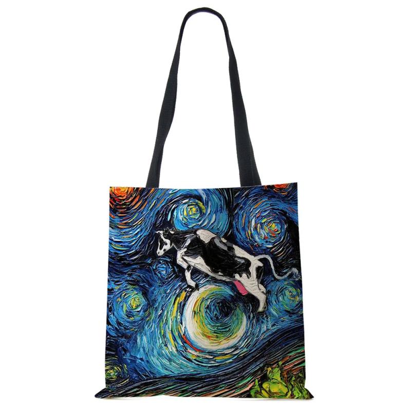 Lion Dog Print Women Canvas Shoulder Bag Casual Shopper Handbag