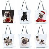High Capacity Pug Dog Printed Shoulder Bag Casual Women Eco Reusable Shopping Ba