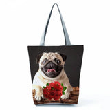 High Capacity Pug Dog Printed Shoulder Bag Casual Women Eco Reusable Shopping Ba