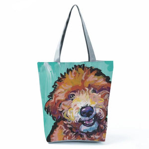 Dog Printed Outdoor Shopping Bag High Capacity Eco Friendly Foldable Handbags