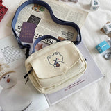 Women Canvas Shoulder Bags Cartoon Print Mini Canvas Handbags Phone Crossbody Ba