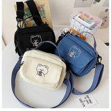 Women Canvas Shoulder Bags Cartoon Print Mini Canvas Handbags Phone Crossbody Ba